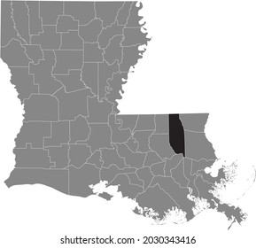 Mapa de la parroquia de Tangipahoa resaltado en negro dentro del mapa gris del estado federal de Louisiana, Estados Unidos