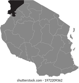 Black highlighted location map of the Tanzanian Kagera region inside gray map of the United Republic of Tanzania