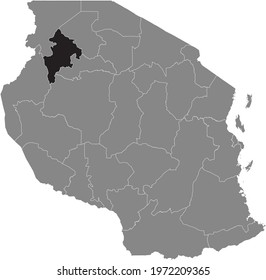 Black highlighted location map of the Tanzanian Geita region inside gray map of the United Republic of Tanzania