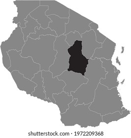 Black highlighted location map of the Tanzanian Dodoma region inside gray map of the United Republic of Tanzania