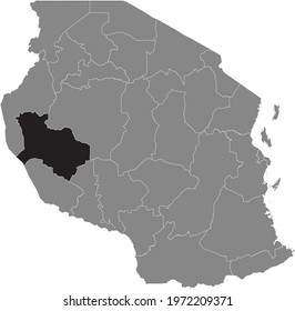 Black highlighted location map of the Tanzanian Katavi region inside gray map of the United Republic of Tanzania