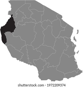 Black highlighted location map of the Tanzanian Kigoma region inside gray map of the United Republic of Tanzania