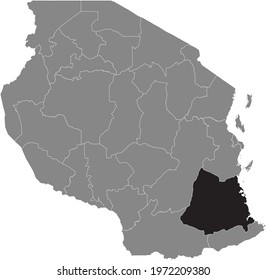 Black highlighted location map of the Tanzanian Lindi region inside gray map of the United Republic of Tanzania