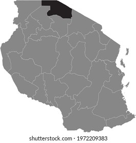 Black highlighted location map of the Tanzanian Mara region inside gray map of the United Republic of Tanzania