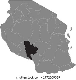 Black highlighted location map of the Tanzanian Mbeya region inside gray map of the United Republic of Tanzania