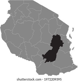 Black highlighted location map of the Tanzanian Morogoro region inside gray map of the United Republic of Tanzania
