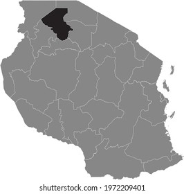 Black highlighted location map of the Tanzanian Mwanza region inside gray map of the United Republic of Tanzania