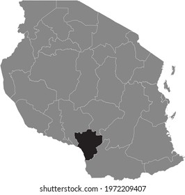 Black highlighted location map of the Tanzanian Njombe region inside gray map of the United Republic of Tanzania