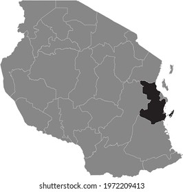 Black highlighted location map of the Tanzanian Pwani region inside gray map of the United Republic of Tanzania