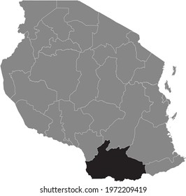 Black highlighted location map of the Tanzanian Ruvuma region inside gray map of the United Republic of Tanzania