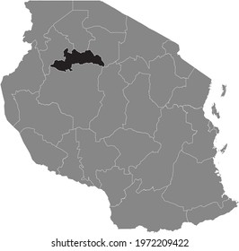 Black highlighted location map of the Tanzanian Shinyanga region inside gray map of the United Republic of Tanzania