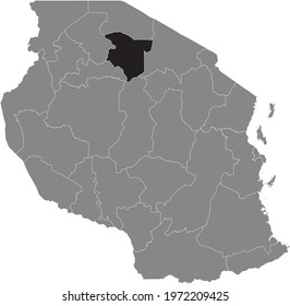 Black highlighted location map of the Tanzanian Simiyu region inside gray map of the United Republic of Tanzania