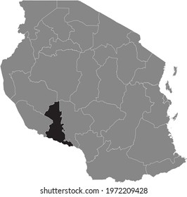 Black highlighted location map of the Tanzanian Songwe region inside gray map of the United Republic of Tanzania