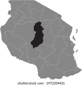 Black highlighted location map of the Tanzanian Singida region inside gray map of the United Republic of Tanzania