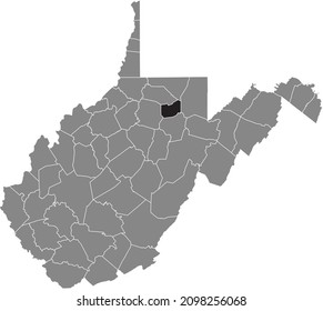 Black Highlighted Location Map Of The Taylor County Inside Gray Administrative Map Of The Federal State Of West Virginia, USA