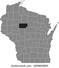 Black Highlighted Location Map Of The Taylor County Inside Gray Administrative Map Of The Federal State Of Wisconsin, USA