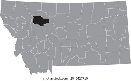 Black highlighted location map of the Teton County inside gray map of the Federal State of Montana, USA