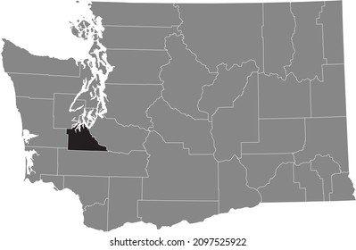 Black highlighted location map of the Thurston County inside gray administrative map of the Federal State of Washington, USA