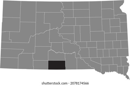 Mapa de ubicación resaltado en negro del condado Todd dentro del mapa administrativo gris del estado federal de Dakota del Sur, Estados Unidos