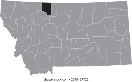 Black Highlighted Location Map Of The Toole County Inside Gray Map Of The Federal State Of Montana, USA