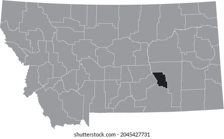 Black highlighted location map of the Treasure County inside gray map of the Federal State of Montana, USA