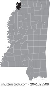 Black Highlighted Location Map Of The Tunica County Inside Gray Map Of The Federal State Of Mississippi, USA