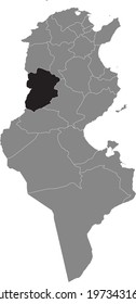 Black highlighted location map of the Tunisian Zaghouan governorate inside gray map of the Tunisian Republic