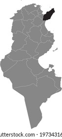 Black highlighted location map of the Tunisian Gafsa governorate inside gray map of the Tunisian Republic