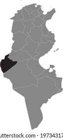 Black highlighted location map of the Tunisian Tozeur governorate inside gray map of the Tunisian Republic