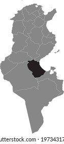 Black highlighted location map of the Tunisian Gabès governorate inside gray map of the Tunisian Republic