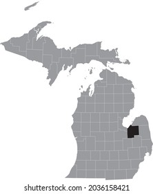 Black highlighted location map of the Tuscola County inside gray map of the Federal State of Michigan, USA
