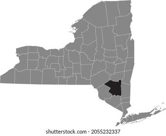 Black highlighted location map of the Ulster County inside gray map of the Federal State of New York, USA