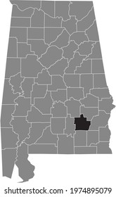 Black highlighted location map of the US Pike county inside gray map of the Federal State of Alabama, USA