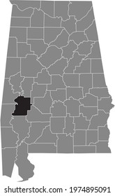 Black highlighted location map of the US Marengo county inside gray map of the Federal State of Alabama, USA