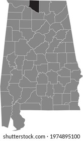 Black highlighted location map of the US Limestone county inside gray map of the Federal State of Alabama, USA