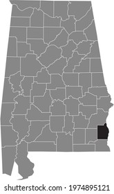 Black highlighted location map of the US Henry county inside gray map of the Federal State of Alabama, USA