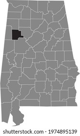 Black highlighted location map of the US Fayette county inside gray map of the Federal State of Alabama, USA