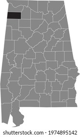 Black highlighted location map of the US Franklin county inside gray map of the Federal State of Alabama, USA
