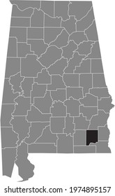 Black highlighted location map of the US Dale county inside gray map of the Federal State of Alabama, USA