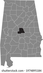 Black highlighted location map of the US Chilton county inside gray map of the Federal State of Alabama, USA