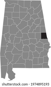 Black highlighted location map of the US Chambers county inside gray map of the Federal State of Alabama, USA