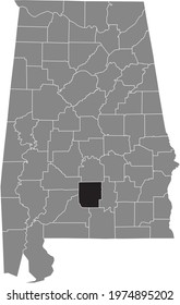 Black highlighted location map of the US Butler county inside gray map of the Federal State of Alabama, USA