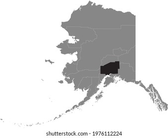 Black highlighted location map of the US Matanuska-Susitna borough inside gray map of the Federal State of Alaska, USA