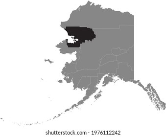 Black highlighted location map of the US Northwest Arctic borough inside gray map of the Federal State of Alaska, USA