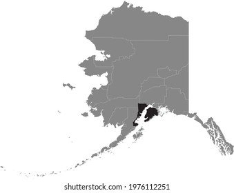 Black highlighted location map of the US Kenai Peninsula borough inside gray map of the Federal State of Alaska, USA