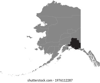 Black highlighted location map of the US Valdez–Cordova Census Area inside gray map of the Federal State of Alaska, USA