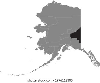 Black Highlighted Location Map Of The US Southeast Fairbanks Census Area Inside Gray Map Of The Federal State Of Alaska, USA