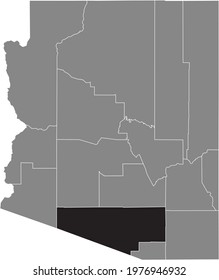 Black highlighted location map of the US Pima county inside gray map of the Federal State of Arizona, USA