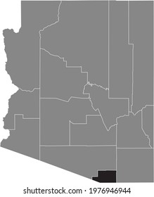 Black highlighted location map of the US Santa Cruz county inside gray map of the Federal State of Arizona, USA