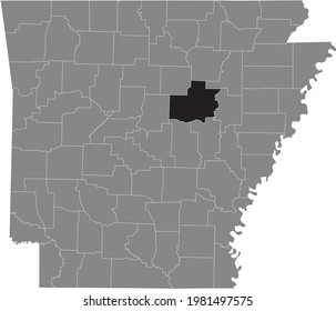 Black highlighted location map of the US White county inside gray map of the Federal State of Arkansas, USA